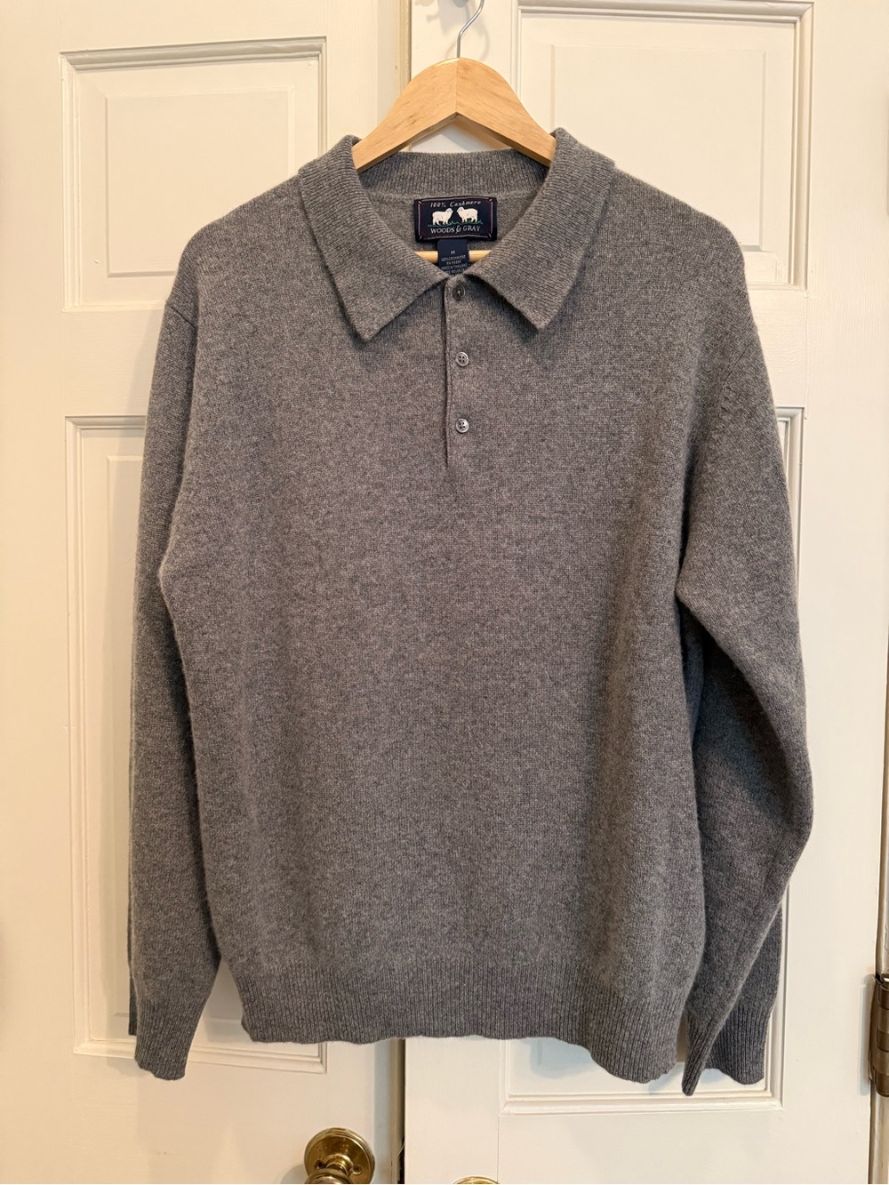 Woods & Gray Gray Cashmere-Blend Polo-Collar Men's Sweater